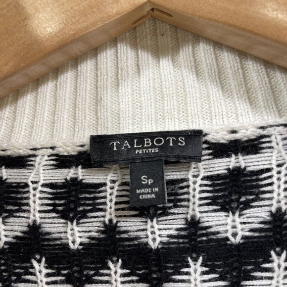 TALBOTS Womens Petite S Classic Geometric Button Neck Pullover Sweater Black - Picture 5 of 10